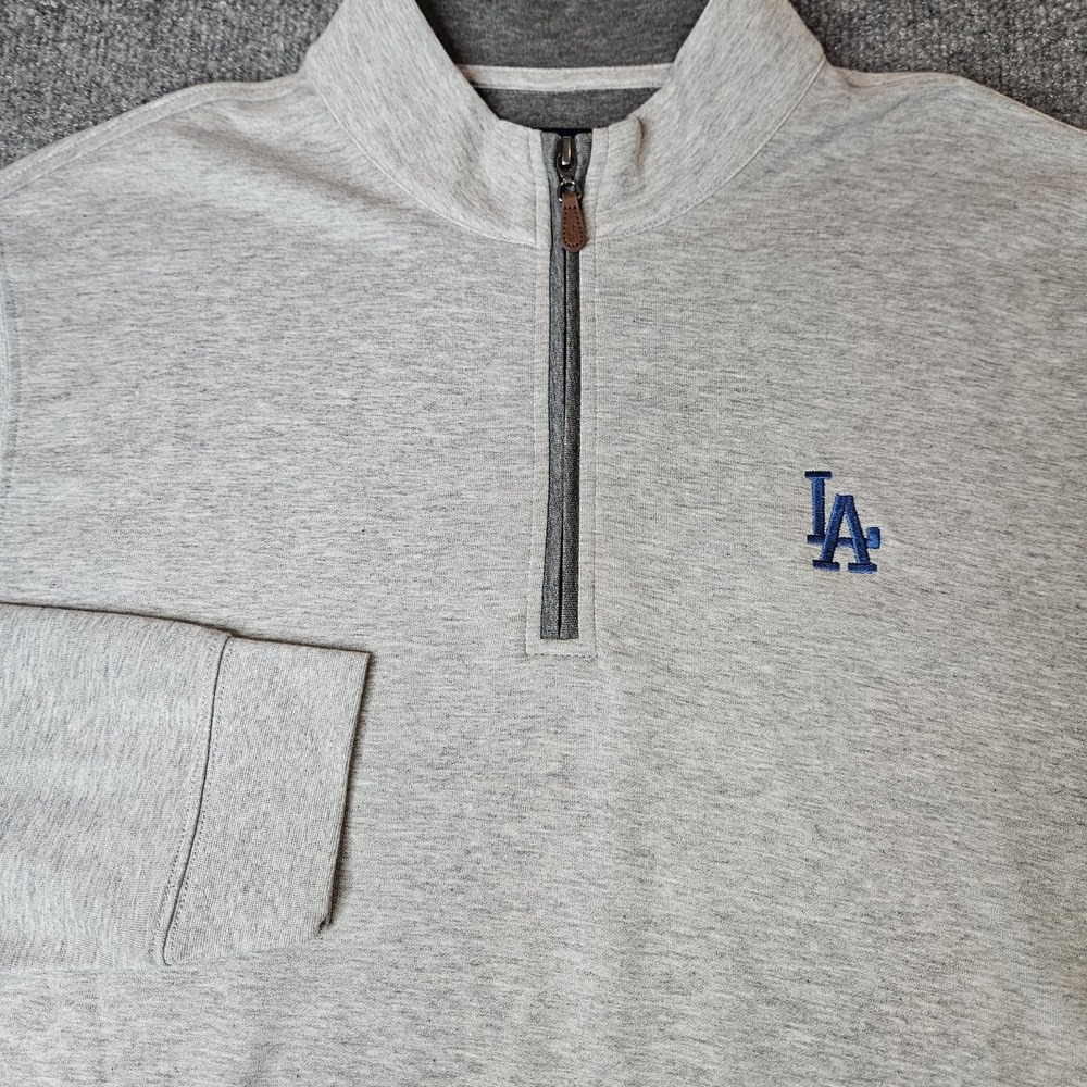 Johnnie-O Los Angeles Dodgers LA Logo Quarter Zip Pullover Size Large Gray